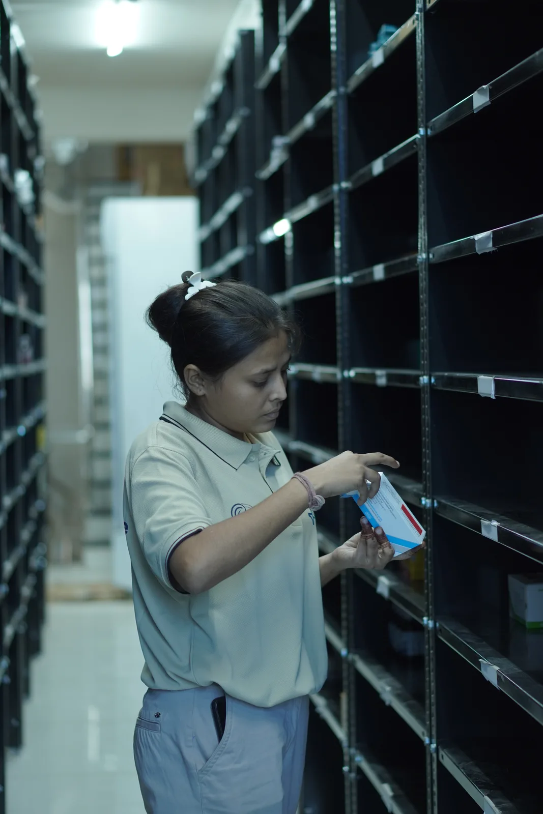Inventory shelving inside the Indore facility